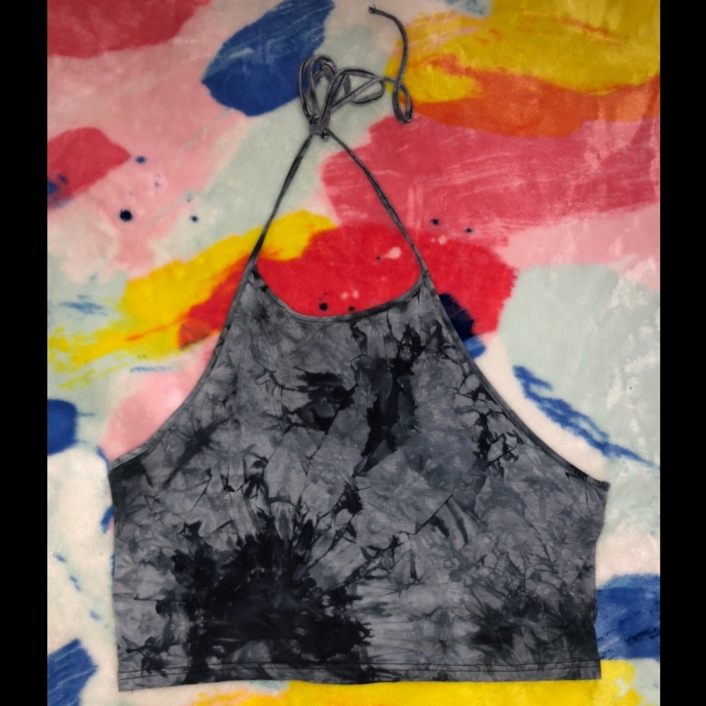 Halter Crop Top Large Blue Tie Dye